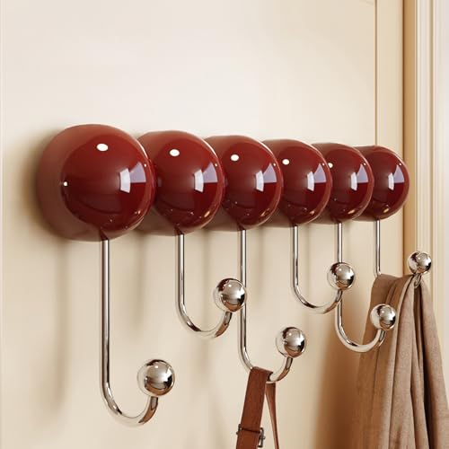 Wandgarderobe aus ABS, Verstellbare Saughaken, Stanzfreies Aufbewahrungsregal, Stilvoller Huthalter, für Huttaschenjacken, für den Eingangsbereich von Wohnzimmer und Schlafzimmer(Red,6 hooks) von Generic