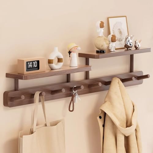 Wandgarderobe aus Bambus, Platzsparende Aufbewahrungshaken, Stabiler Schwebender Organizer mit Ablagefach, für Jacken, Taschen, Schlüssel, für Eingangsbereich, Flur, Schlafzimmer(Brown,8 hooks) von Generic