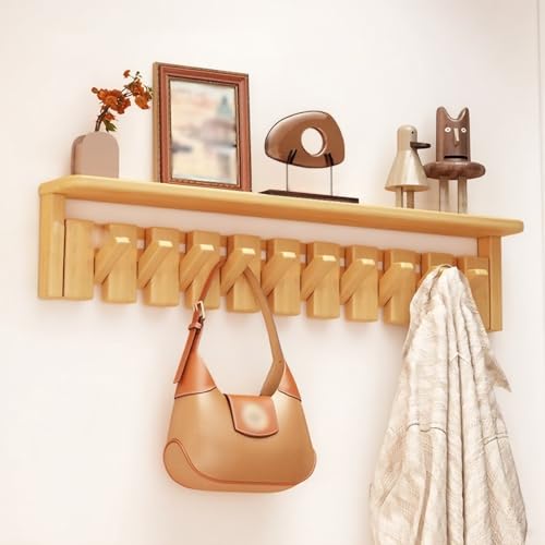 Wandgarderobe aus Massivholz, Klaviertastenaufhänger mit Ablage, Platzsparende Wandkunst für den Eingangsbereich, für den Eingangsbereich von Schränken Küchen und Schlafzimmern(Primary,10 hooks) von Generic