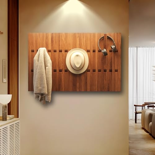 Wandgarderobe aus Massivholz, Robuste Klaviertastenaufhänger, Platzsparende Klapphaken für den Eingangsbereich, Aufbewahrung für Mäntel, Taschen, Hüte und Regenschirme(Brown,3-48 hooks) von Generic
