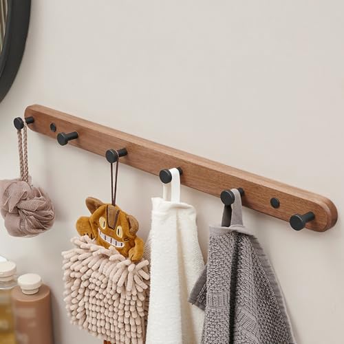 Wandgarderobe aus Walnussholz, Platzsparende Kunsthaken für den Eingangsbereich, Selbstklebende Moderne Klammern, für Mäntel Taschen Handtücher, für Badezimmer Schlafzimmer Küche(Black,6 hooks) von Generic