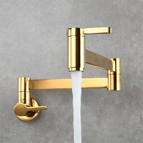 Wandhalterung Wasserhahn Messing Single Hdle Klapphahn Galvanisch Topf Füller Hahn Center Set Zeitgenössische Drehbare Einzelne Kalte Wasserhähne, Gold von Generic