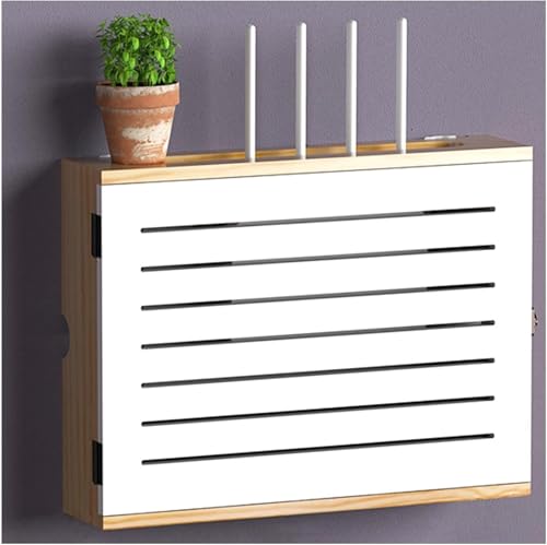 Wandhalterung WiFi Router Aufbewahrungsbox Holz WiFi-Netzwerk Set-top-Box Modemkabel Router Abdeckung Organisierte Leistung Für Zuhause Schlafzimmer Wohnzimmer, White-b, 36.4x27.4x11.5cm von Generic