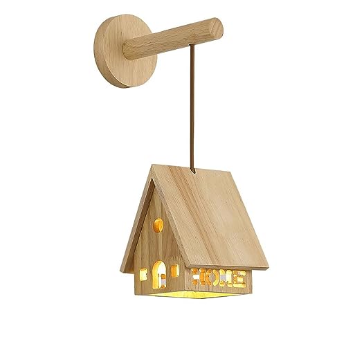 Wandleuchte in Blockhüttenform, Wandlampe aus Holz zum Aufhängen, Wandleuchte für den Innenbereich, E27, Moderne nordische Holz-Wandleuchte für Schlafzimmer, Wohnzimmer, Kinderzimmer Wandleuchte in Blockhüttenform, Wandlampe aus Holz zum Aufhängen, Wandleuchte für den Innenbereich, E27, Moderne nordische Holz-Wandleuchte für Schlafzimmer, Wohnzimmer, Kinderzimmer von Generic