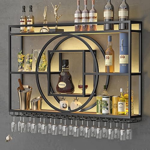 Wandmontiert, Metallflaschenhalter, Bareinheit schwebende Regale mit LED-Licht, umgekehrtes Weinglasregal, multifunktionales Eisenweinaufbewahrungsregal, für Zuhause, Res, Schwarz120x20x90CM Wandmontiert, Metallflaschenhalter, Bareinheit schwebende Regale mit LED-Licht, umgekehrtes Weinglasregal, multifunktionales Eisenweinaufbewahrungsregal, für Zuhause, Res, Schwarz120x20x90CM von Generic