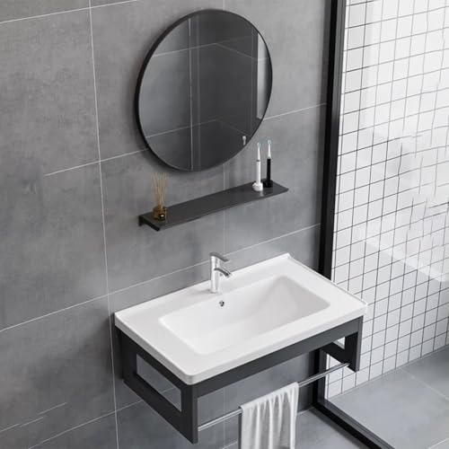 Wandmontierte Kleine Badezimmer-Waschtisch-Spiegel-Kombination – Platzsparender Mit Waschbecken Kompakte Balkone Waschküchen Hängender Waschtisch(Grigio,70 * 40 * 26cm) von Generic