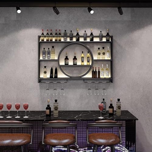 Wandmontierte S Bar, schwimmende Wandmontage Moderne Metall Wandleuchte Weinregal Hängende Industrielle s Weinflasche und Glas Eisen Displ (Größe: 100cm, Farbe: Schwarz) von Generic