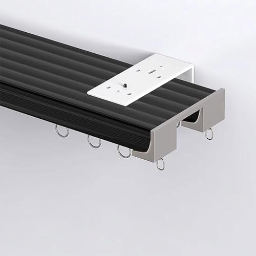 Wandmontierte Vorhangschiene Weiß/Schwarz Stabile Doppelstange for Vorhänge gardinenschiene 2-läufig Geräuscharme Raumteiler for Schlafzimmer, Wohnzimmer, Krankenhäuser, Büros(Black,16ft/488cm) von Generic