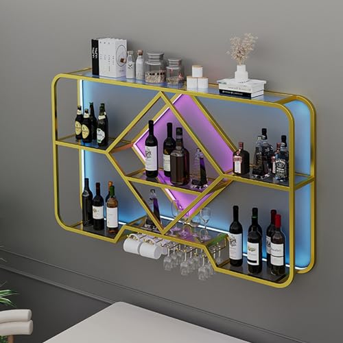 Wandmontierte Weinflasche Display Regal mit Becherständer stilvolle Aufbewahrungslösung für Heim Gold Farbe platzsparendes Design Wandmontierte Weinflasche Display Regal mit Becherständer stilvolle Aufbewahrungslösung für Heim Gold Farbe platzsparendes Design von Generic
