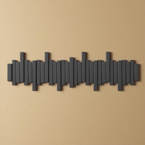 Wandmontierter Garderobenhalter aus Massivholz, Klapphaken in Klaviertastenform, Platzsparendes Design für die Eingangshalle, Ausziehbare Stifte für Mäntel Taschen Hüte Schirme(Black,10 hooks) von Generic