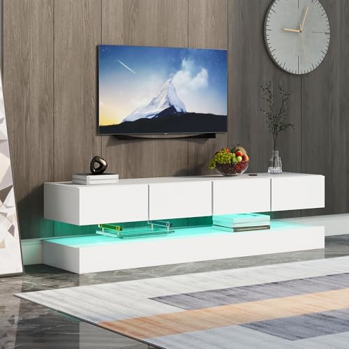 Wandmontierter TV-Schrank mit 2 Unterschränken und 4 Schubladen, hängendes Design aus 15 mm MDF, großer Stauraum, modernes Lowboard für Fernseher bis 55 Zoll, Weiß von Generic