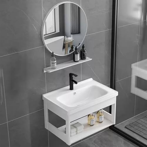 Wandmontiertes Waschbecken-Set – Platzsparendes Waschbecken Mit Spiegel Für Kleine Wohnungen, Kompakter Waschtisch Für Toilette Und Balkon(71 * 48 * 38cm) von Generic
