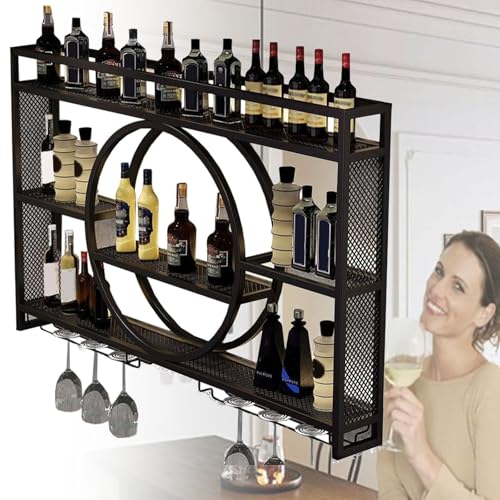 Wandmontiertes Weinregal, Moderne schwimmende Regale aus Metall für die stilvolle Präsentation von Spirituosenflaschen von Generic