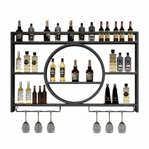 Wandmontiertes Weinregal Metallflasche Glasregalhalter 3-stöckige hängende industrielle runde Weinregale Modernes Weinregal für Zuhause, Restaurant, Bars (Gold 140 * 15 * 80cm) von Generic