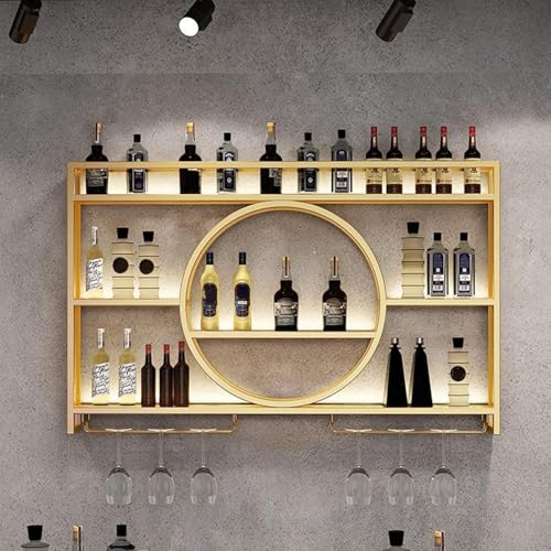 Wandmontiertes Weinregal Mit Weinglashalter Modernes Wandmontiertes Weinregal Aus Metall Bar Unit Wand Weinregale Bar Aufbewahrungsregal Für Wohnzimmer Restaurant H, Gold, 100x15x70cm(39x6x28inch) von Generic