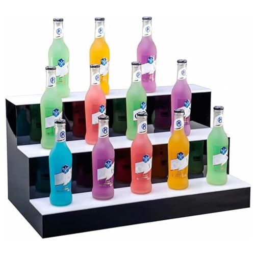 Wandmontiertes Weinregal aus Metall mit 3 Stufen, LED-beleuchtetes Regal für Spirituosenflaschen, farbwechselbarer, beleuchteter Stand für Spirituosenflaschen, beleuchtetes, beleuchtetes Bar von Generic