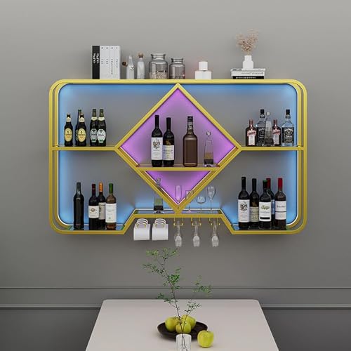Wandmontiertes Weinregal mit Glashalter, platzsparende Küchenaufbewahrung und Barmöbel zu Hause zur Präsentation von Likörflaschen von Generic