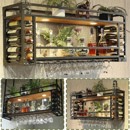 Wandmontiertes Weinregal mit Glashalter Multifunktionales Kelchgestell für zu Hause Restaurant und Bars Schwebende Regale Bareinheit Einfaches und stilvolles Design 135x30x50cm von Generic