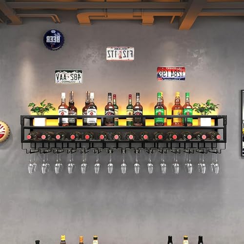 Wandmontiertes Weinregal mit LED-Licht und Glashalter Modernes Weinflaschenregal aus Metall für Home Bar Esszimmer Küche Multifunktionales hängendes Weinaufbewahrungsregal von Generic