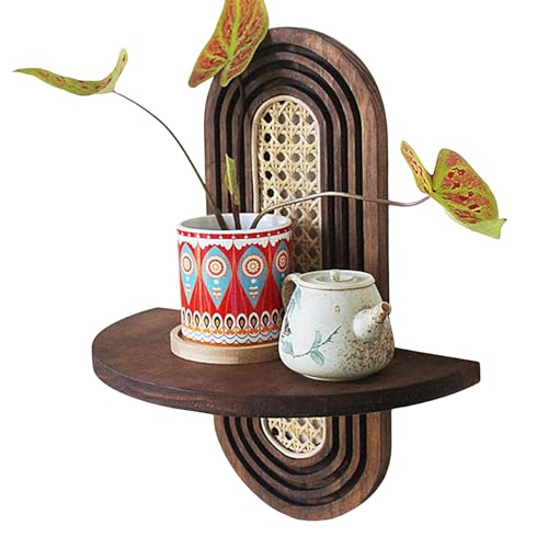 Wandregal aus Rattan – rustikales Regal aus Naturrattan, dekorativer Wandregal im Boho-Stil | vielseitiger Hänge-Organizer für Handtücher, Rahmen, Schlüssel oder kleine Gegenstände von Generic