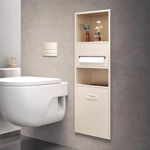 Wandschrank Badezimmer Schmal Herausnehmbarer Abfallbehälter Hängeschrank Schwarz Schmal mit Papierrollenhalter Geeignet für Wohnzimmer, Küche und Eingangsbereich(White,30 * 14 * 86cm) von Generic