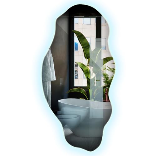 Wandspiegel LED 40x80 cm | Kaltweiß Licht | Asymmetrischer Spiegel | Für Bad oder Schminktisch | Designer LED Spiegel | Stilvoll Modern | Dekorative Beleuchtung ohne Rahmen von Generic