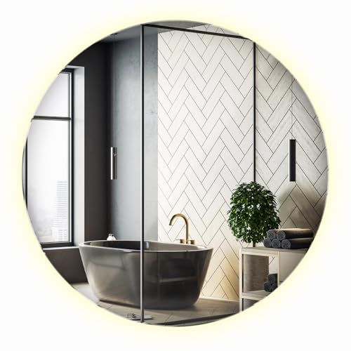 Wandspiegel LED Rund 90 cm | Neutralweiß Licht | Badezimmer Spiegel | Runde Form | LED Beleuchtung | Stilvoll Modern | Für Flur Schlafzimmer Badezimmer von Generic