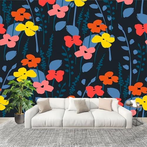 Wandtapete Fototapete 200x140 cm, Einfach Gemalte Blumen Vliestapete Bildtapete, Schwarz Staubdicht Panorama Poster für Kinderzimmer Schlafzimmer Wohnzimmer Wandposter von Generic