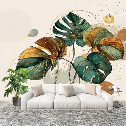 Wandtapete Fototapete 200x140 cm Tropische Monstera Creative Vliestapete Bild Dekoration Wandposter, Beige Tapete Panorama Poster für Wohnzimmer, Schlafzimmer Wand Dekoration von Generic