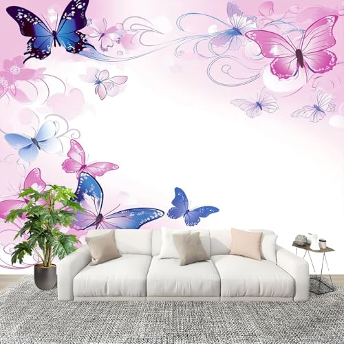 Wandtapete Fototapete 250x175 cm, Einfache Blumen Und Schmetterlinge Vliestapete Bildtapete, Rosa Staubdicht Panorama Poster für Kinderzimmer Schlafzimmer Wohnzimmer Wandposter von Generic