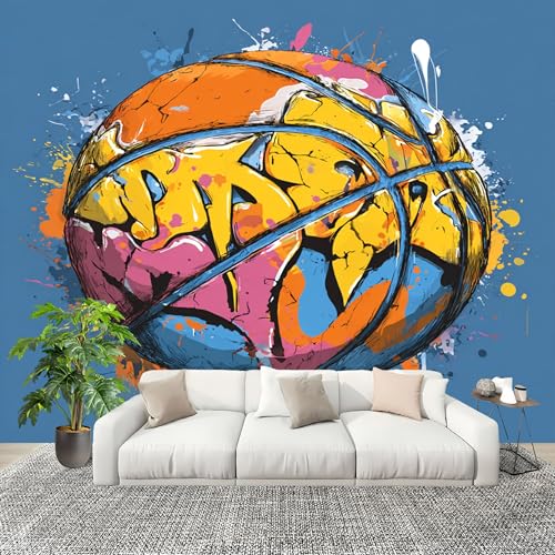 Wandtapete Fototapete 250x175 cm Graffiti Basketball Thema Vliestapete Bild Dekoration Wandposter, Blau Tapete Panorama Poster für Wohnzimmer, Schlafzimmer Wand Dekoration von Generic