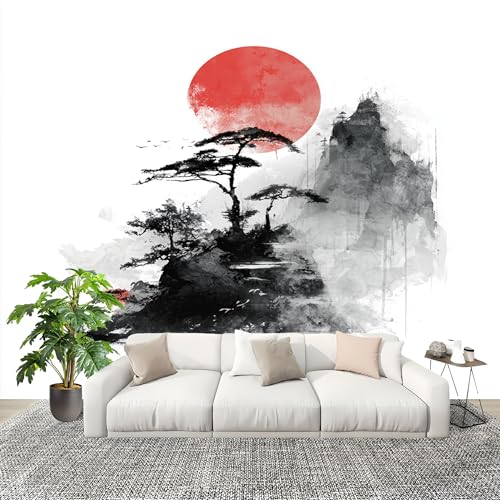Wandtapete Fototapete 350x256 cm Japanische Tuschemalerei Vliestapete Bild Dekoration Wandposter, Kunstmalerei Tapete Panorama Poster für Wohnzimmer, Schlafzimmer Wand Dekoration von Generic
