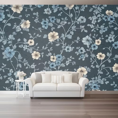 Wandtapete Vlies Fototapete Blau Grau - Vintage Ranken Blumen Wanddeko, Perfekt für Wohnzimmer & Schlafzimmer, Einfach anzubringen, Nicht selbstklebend, 350 x 256 cm Wandtapete Vlies Fototapete Blau Grau - Vintage Ranken Blumen Wanddeko, Perfekt für Wohnzimmer & Schlafzimmer, Einfach anzubringen, Nicht selbstklebend, 350 x 256 cm von Generic