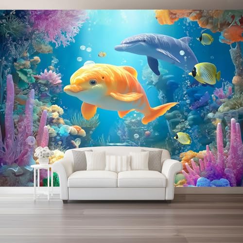 Wandtapete Vlies Fototapete Bunt - Cartoon Delfin Aquarium Koralle Wanddeko, Perfekt für Wohnzimmer & Schlafzimmer, Einfach anzubringen, Nicht selbstklebend, 400 x 280 cm Wandtapete Vlies Fototapete Bunt - Cartoon Delfin Aquarium Koralle Wanddeko, Perfekt für Wohnzimmer & Schlafzimmer, Einfach anzubringen, Nicht selbstklebend, 400 x 280 cm von Generic
