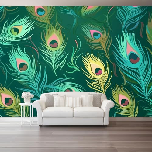 Wandtapete Vlies Fototapete Bunt - Elegant Pfauenfedern Haare Textur Wanddeko, Perfekt für Wohnzimmer & Schlafzimmer, Einfach anzubringen, Nicht selbstklebend, 400 x 280 cm Wandtapete Vlies Fototapete Bunt - Elegant Pfauenfedern Haare Textur Wanddeko, Perfekt für Wohnzimmer & Schlafzimmer, Einfach anzubringen, Nicht selbstklebend, 400 x 280 cm von Generic