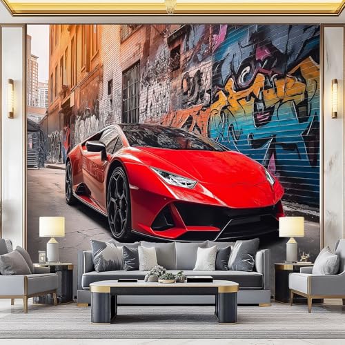 Wandtapete Vlies Fototapete Bunt - Graffiti Sportwagen Modern Wanddeko, Perfekt für Wohnzimmer & Schlafzimmer, Einfach anzubringen, Nicht selbstklebend, 400 x 280 cm von Generic