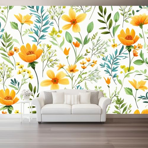 Wandtapete Vlies Fototapete Bunt - Retro Gemalt Blätter Blumen Wanddeko, Perfekt für Wohnzimmer & Schlafzimmer, Einfach anzubringen, Nicht selbstklebend, 400 x 280 cm Wandtapete Vlies Fototapete Bunt - Retro Gemalt Blätter Blumen Wanddeko, Perfekt für Wohnzimmer & Schlafzimmer, Einfach anzubringen, Nicht selbstklebend, 400 x 280 cm von Generic