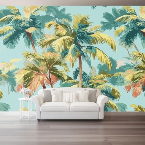Wandtapete Vlies Fototapete Bunt - Retro Palmen Verträumt Wanddeko, Perfekt für Wohnzimmer & Schlafzimmer, Einfach anzubringen, Nicht selbstklebend, 400 x 280 cm von Generic
