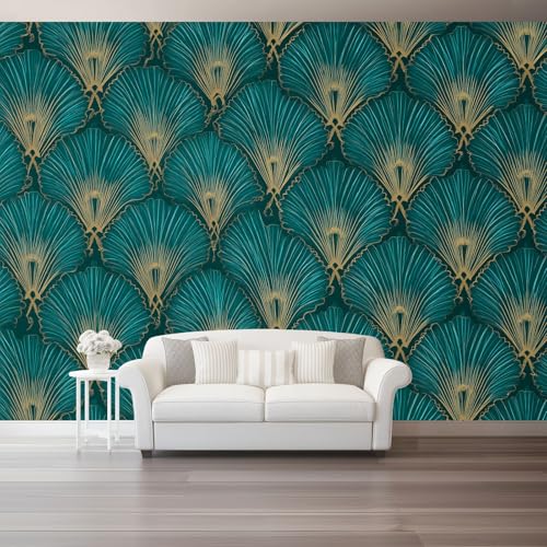 Wandtapete Vlies Fototapete Cyan Gold - Einfache Textur Fächerförmig Wanddeko, Perfekt für Wohnzimmer & Schlafzimmer, Einfach anzubringen, Nicht selbstklebend, 350 x 256 cm Wandtapete Vlies Fototapete Cyan Gold - Einfache Textur Fächerförmig Wanddeko, Perfekt für Wohnzimmer & Schlafzimmer, Einfach anzubringen, Nicht selbstklebend, 350 x 256 cm von Generic