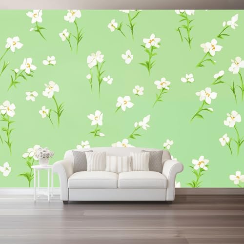 Wandtapete Vlies Fototapete Grün Weiß - Einfach Blätter Blumen Linien Wanddeko, Perfekt für Wohnzimmer & Schlafzimmer, Einfach anzubringen, Nicht selbstklebend, 400 x 280 cm Wandtapete Vlies Fototapete Grün Weiß - Einfach Blätter Blumen Linien Wanddeko, Perfekt für Wohnzimmer & Schlafzimmer, Einfach anzubringen, Nicht selbstklebend, 400 x 280 cm von Generic