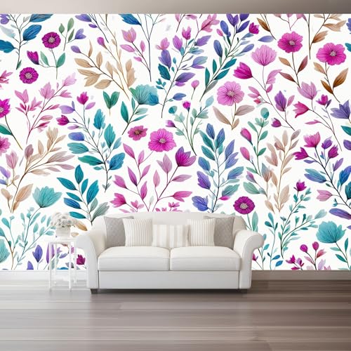 Wandtapete Vlies Fototapete Lila Blau - Aquarell Blumen Bohemian Blätter Wanddeko, Perfekt für Wohnzimmer & Schlafzimmer, Einfach anzubringen, Nicht selbstklebend, 350 x 256 cm Wandtapete Vlies Fototapete Lila Blau - Aquarell Blumen Bohemian Blätter Wanddeko, Perfekt für Wohnzimmer & Schlafzimmer, Einfach anzubringen, Nicht selbstklebend, 350 x 256 cm von Generic