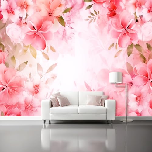 Wandtapete Vlies Fototapete Rosa - Aquarell Romantisch Elegant Blumen Wanddeko, Perfekt für Wohnzimmer & Schlafzimmer, Einfach anzubringen, Nicht selbstklebend, 400 x 280 cm von Generic