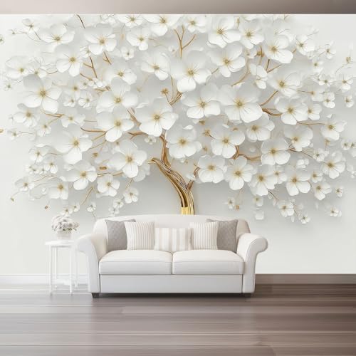 Wandtapete Vlies Fototapete Weiß Gold - 3D Blumen Baum Elegant Wanddeko, Perfekt für Wohnzimmer & Schlafzimmer, Einfach anzubringen, Nicht selbstklebend, 350 x 256 cm Wandtapete Vlies Fototapete Weiß Gold - 3D Blumen Baum Elegant Wanddeko, Perfekt für Wohnzimmer & Schlafzimmer, Einfach anzubringen, Nicht selbstklebend, 350 x 256 cm von Generic