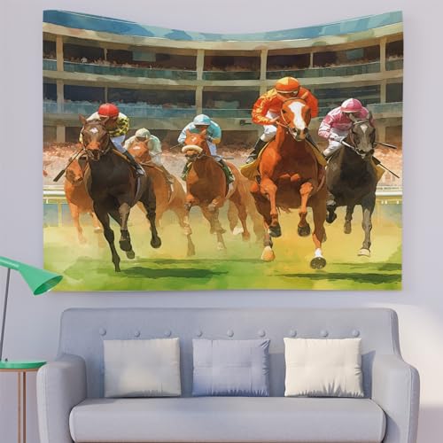 Wandteppich Bemalter Pferderennen-Wettbewerb Tapisserie Wandbehang Aesthetic Wand Teppich Polyester 130x150 cm Wandbehänge Deko für Schlafzimmer Wohnzimmer Home Office von Generic