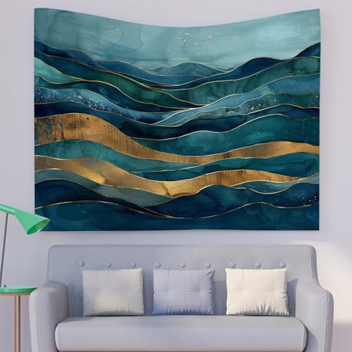 Wandteppich Marmor abstraktes grünes Gold Tapisserie Wandbehang Aesthetic Wand Teppich Polyester 130x150 cm Wandbehänge Deko für Schlafzimmer Wohnzimmer Home Office von Generic