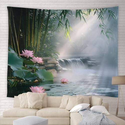 Wandteppich Zen Spa Bambus Lotus Teich Wasserfall Natur Wasser Reflexion Beruhigende Meditation Wandteppiche Weiches Wandtuch Mehrzweck Tapestry Für Wohnzimmer Schlafzimmer Dorm 130X152CM von Generic