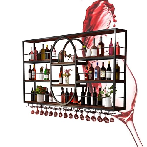 Wandweinregal Schwimmende Barregale Wandmontierte Spirituosenflaschenregale für Spirituosenflaschen mit hängendem Weinglasregal Barständer Küchenwandregal für Home Bar Wohnzimmer Restaurant Wandweinregal Schwimmende Barregale Wandmontierte Spirituosenflaschenregale für Spirituosenflaschen mit hängendem Weinglasregal Barständer Küchenwandregal für Home Bar Wohnzimmer Restaurant von Generic