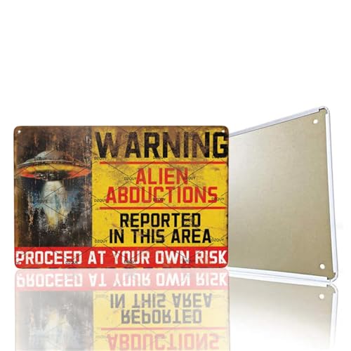 Warnschild Alien Schild "Proceed At Your Own Risk", Alien-Hof-Dekoration, Metallschild, Vintage-Kunst-Blechschild, Haus, Büro, Wanddekoration, Poster, Café, Wandkunst, Schild für Heimdekoration, 20,3 von Generic