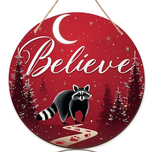 Waschbär Willkommensschild für Haustür, Winter Fantasievoller Mond Bäume Winter rotes Holz hängende Tür Willkommensschild Frontdekoration Outdoor-Dekorationen Set von 3 Waschbär Willkommensschild für Haustür, Winter Fantasievoller Mond Bäume Winter rotes Holz hängende Tür Willkommensschild Frontdekoration Outdoor-Dekorationen Set von 3 von Generic