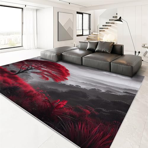 Teppich Wohnzimmer Schlafzimmer 180 X 240 cm Roter Pflanzenbaum Fußmatte Waschbar Kurzflor Anti-Rutsch TPR Unterseite Robuster Polyester Teppich Pflegeleicht, Grau Teppich Wohnzimmer Schlafzimmer 180 X 240 cm Roter Pflanzenbaum Fußmatte Waschbar Kurzflor Anti-Rutsch TPR Unterseite Robuster Polyester Teppich Pflegeleicht, Grau von Generic